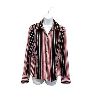 Vintage Striped Pink and Black Button Up Blouse Size L